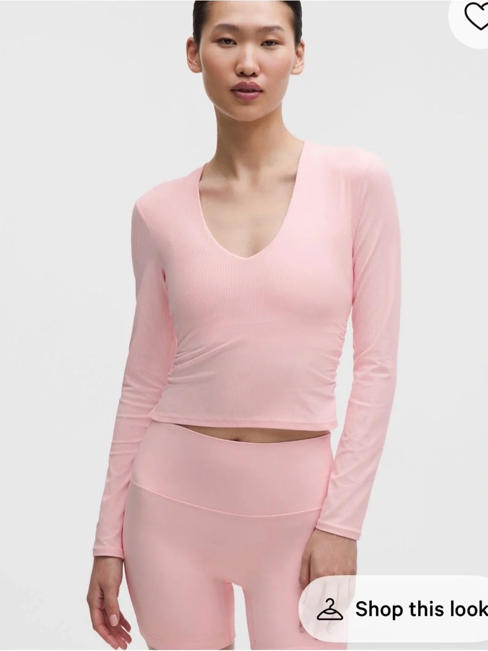 Lululemon Ribbed V-Neck Long Sleeve Crop Top - Light Pink padded
